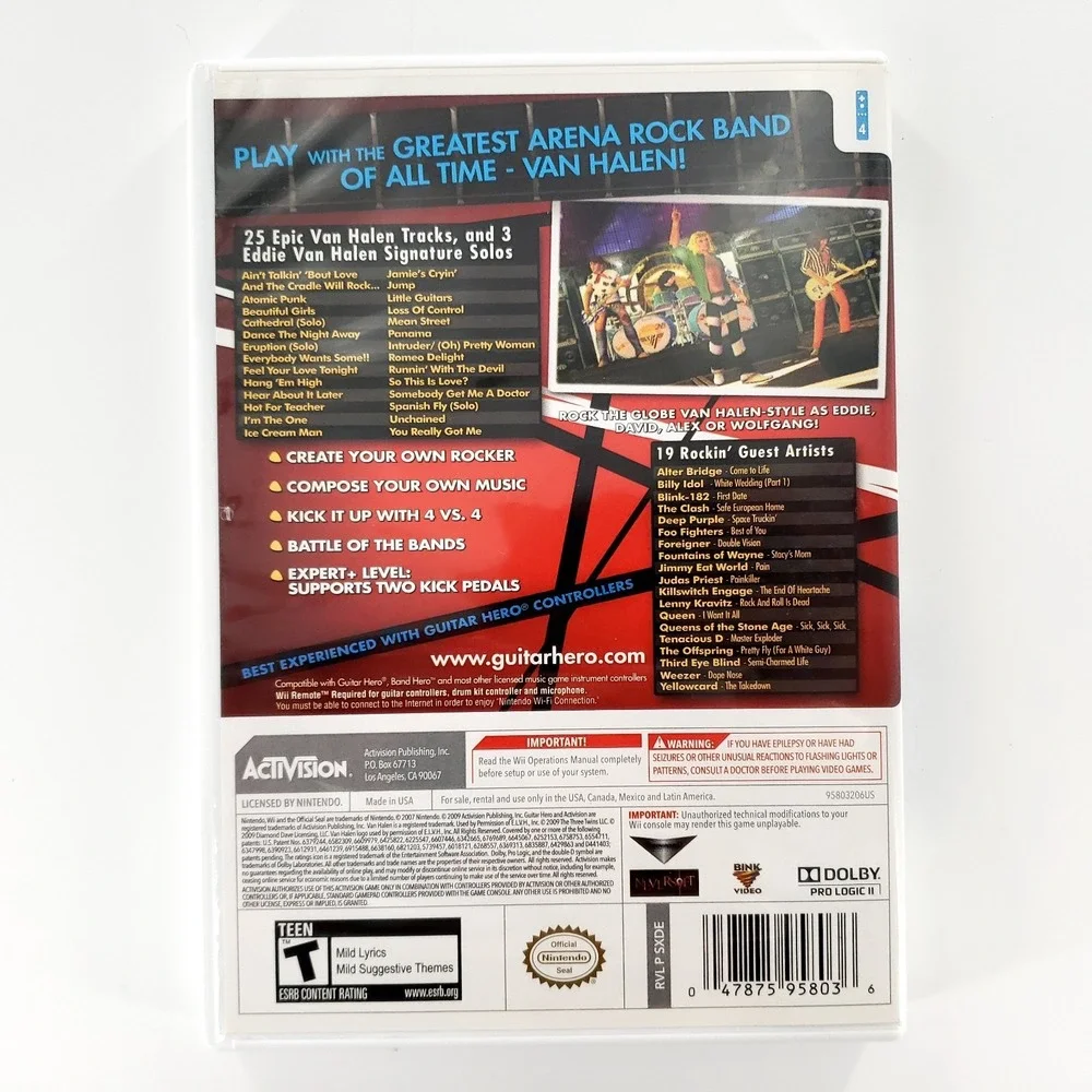 Guitar Hero: Van Halen (Nintendo Wii, 2009) Complete Tested & Works